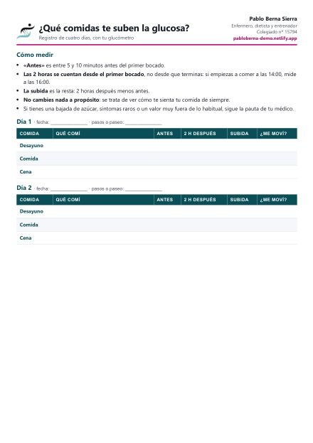 La primera hoja de la plantilla del registro